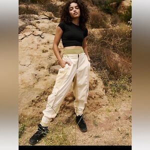 New Free People Fast Track Wide-Leg Utility Pants Cream Large